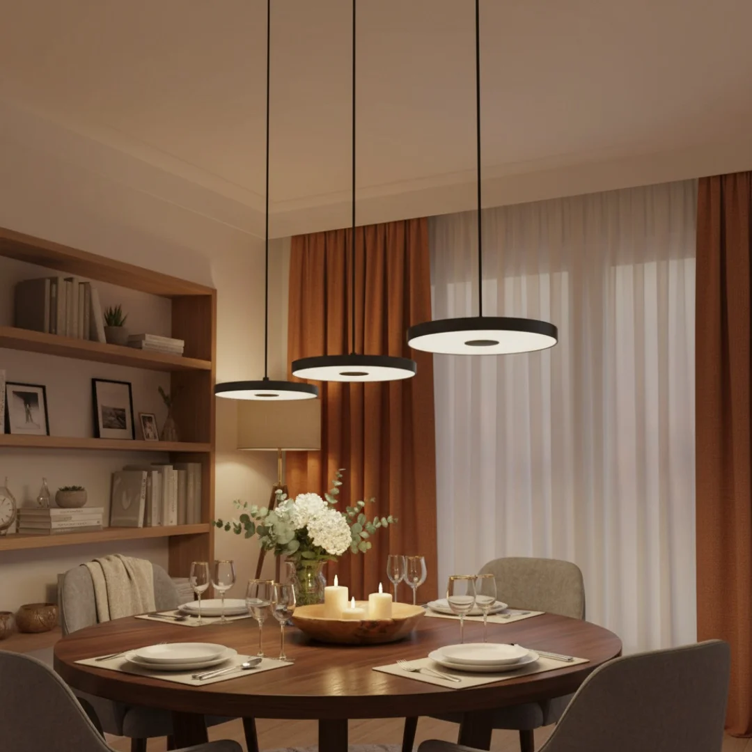 Feranox Designer Pendant Light en comedor cálido