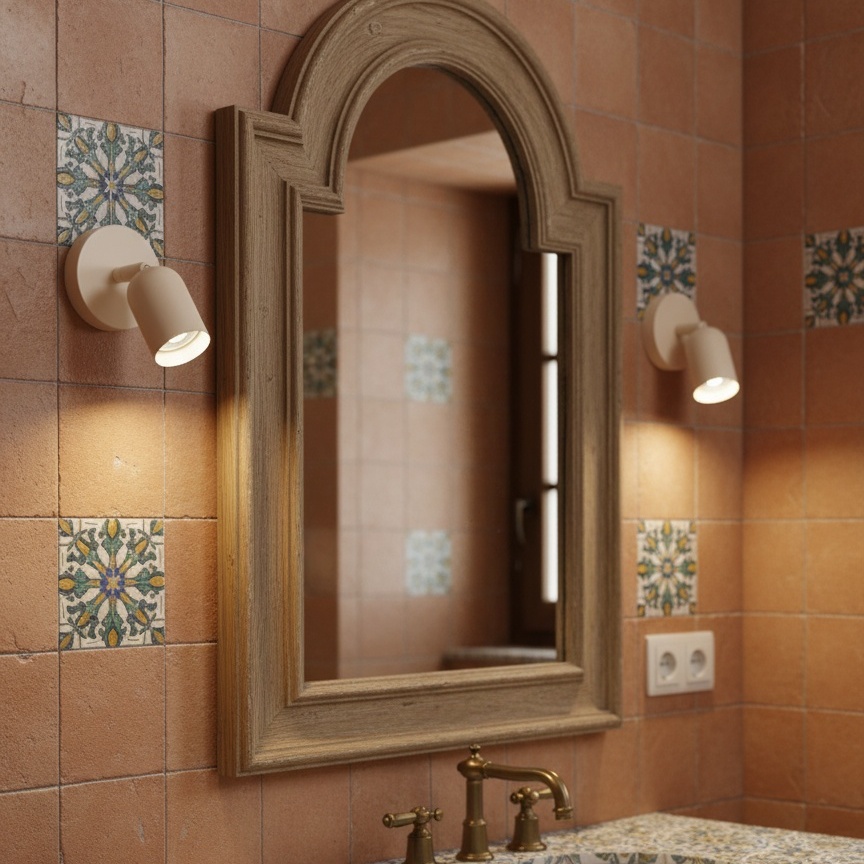 Lámpara de pared junto a espejo en baño