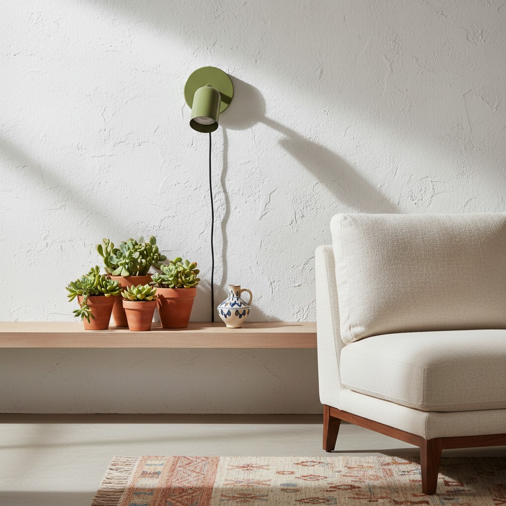 Lámpara de pared verde junto a sofá