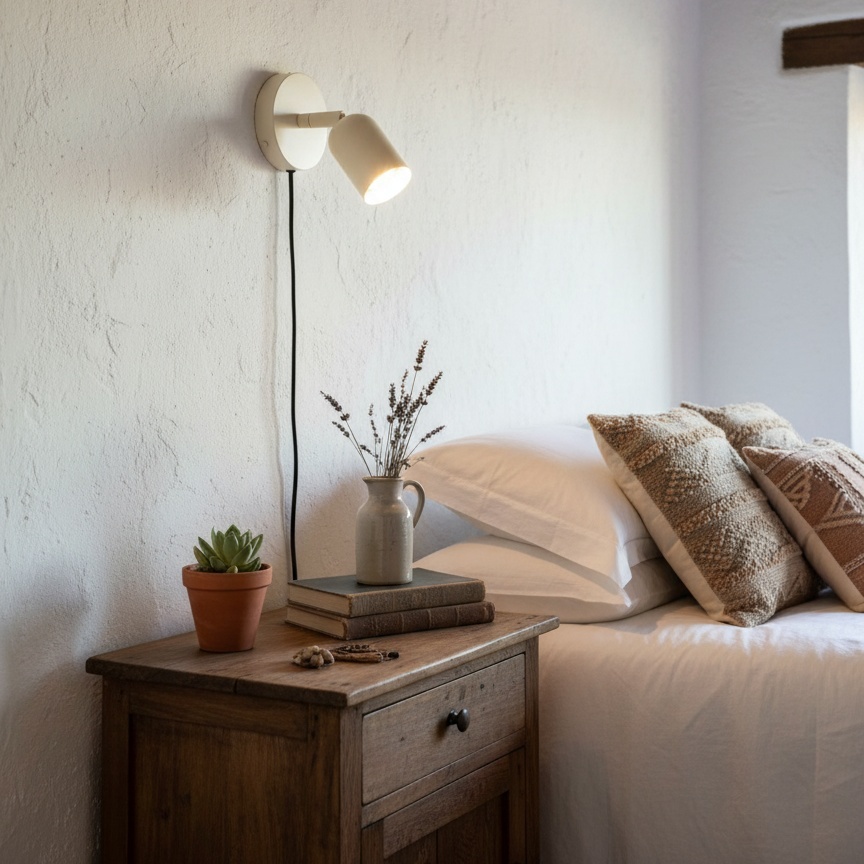 Lámpara de pared junto a cama