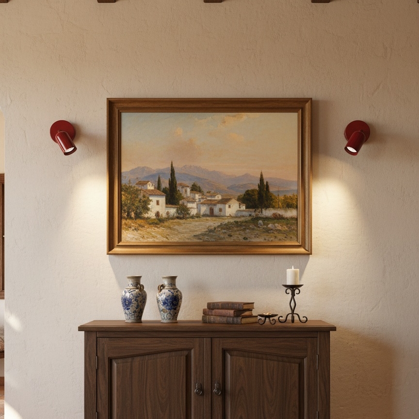 Lámparas de pared rojas sobre mueble