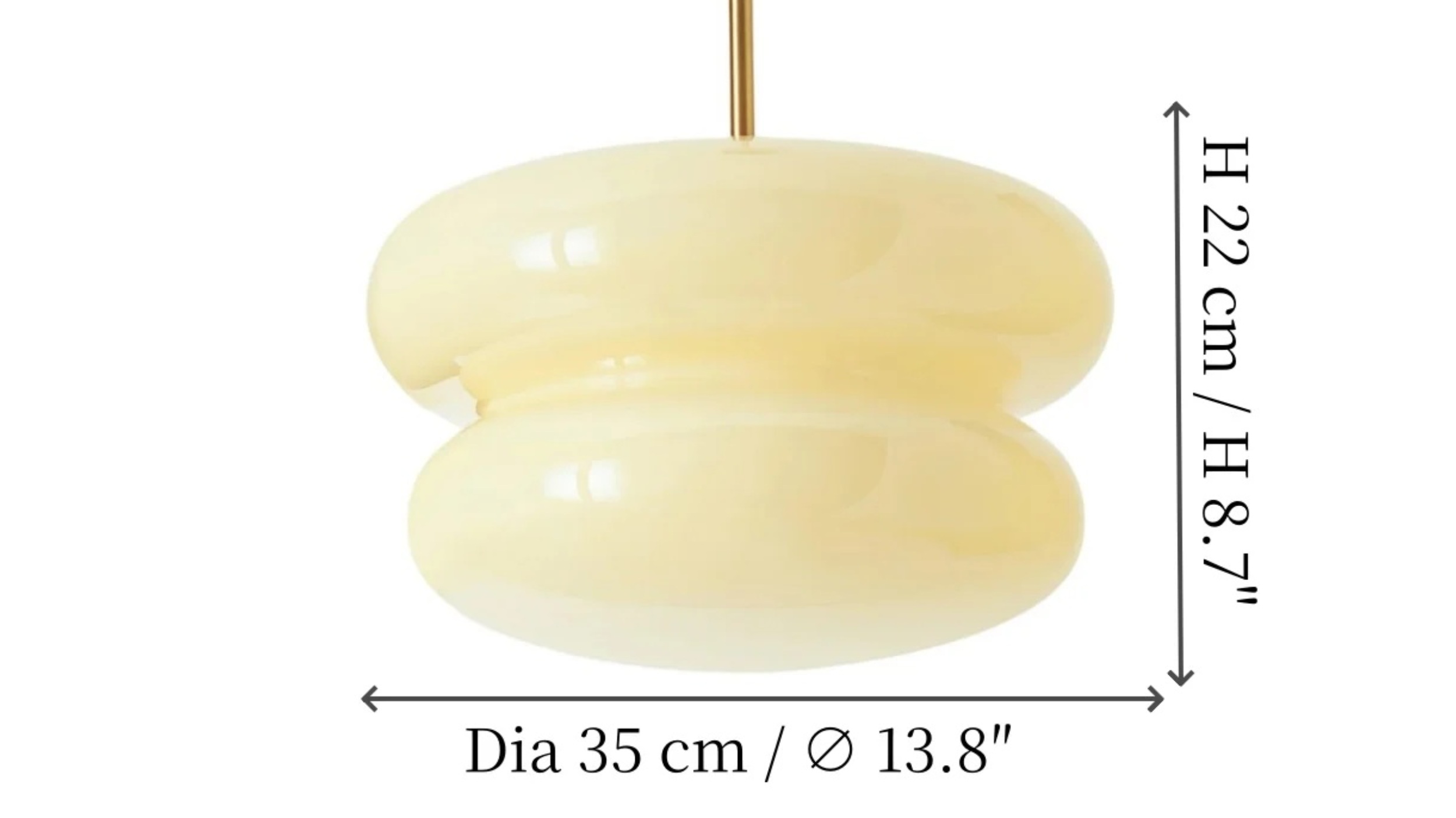 Diagrama de tamaño de la lámpara colgante de cristal opalino