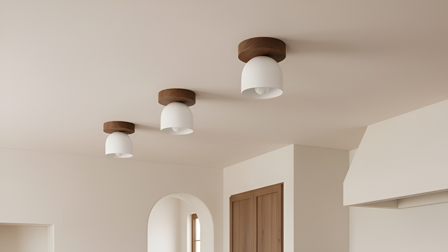 Lámpara de techo minimalista Metio Dome con acabado en roble