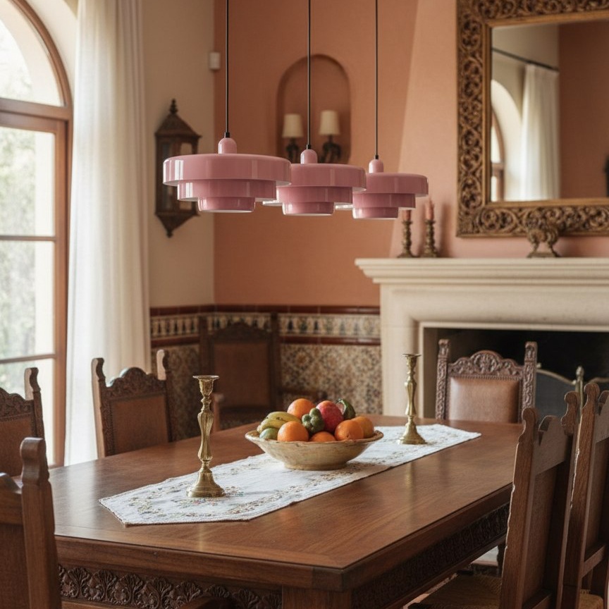 Triple Layer Disc Macaron Cake Pendant Lamp rosa