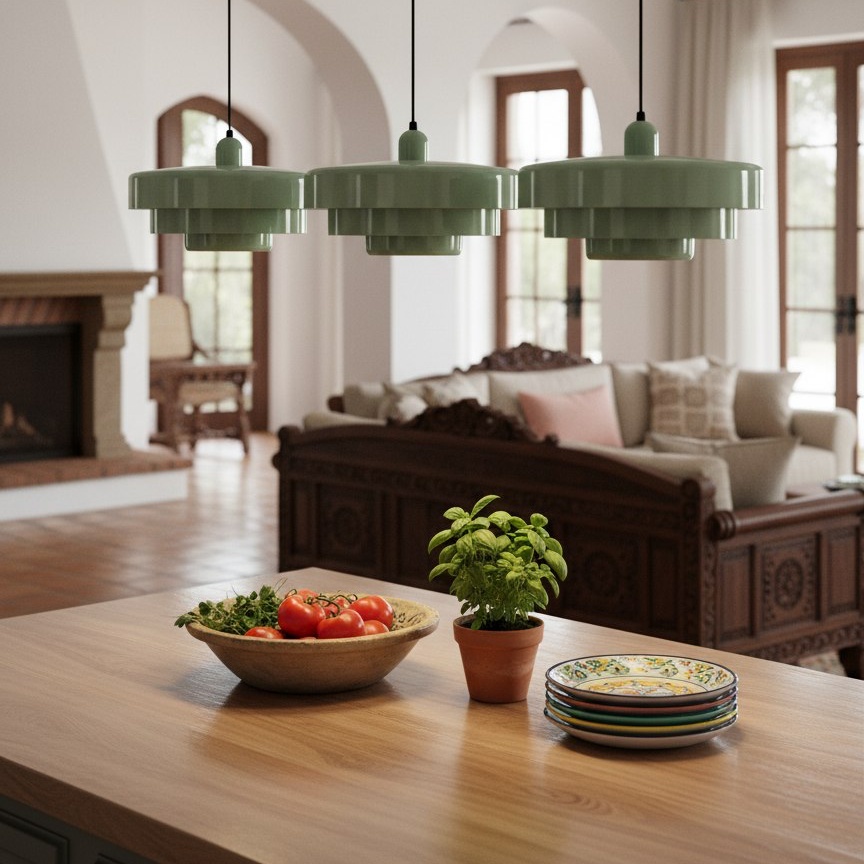 Triple Layer Disc Macaron Cake Pendant Lamp en salón
