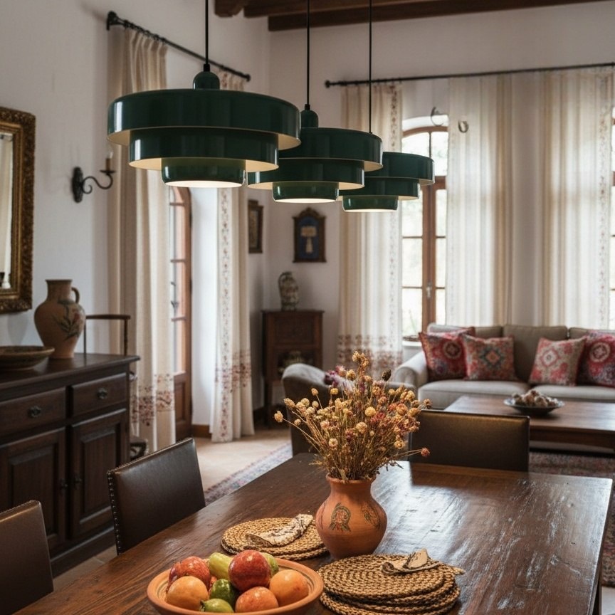 Triple Layer Disc Macaron Cake Pendant Lamp verde
