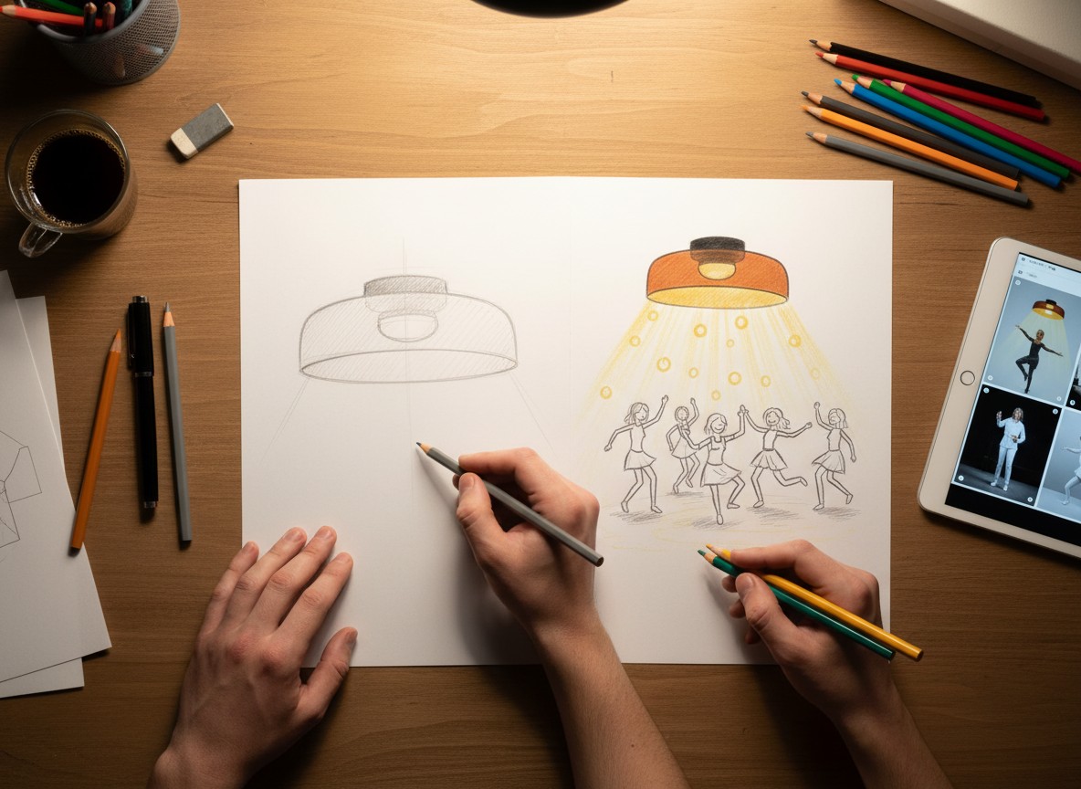 Boceto del concepto de diseño de la lámpara de techo de vidrio