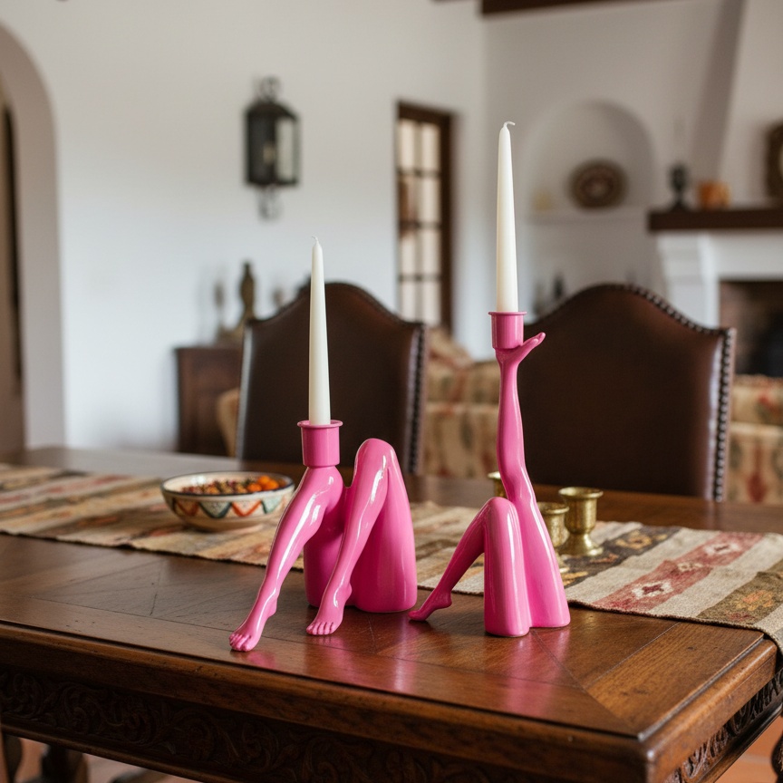 Candelabro Kickra rosa en comedor