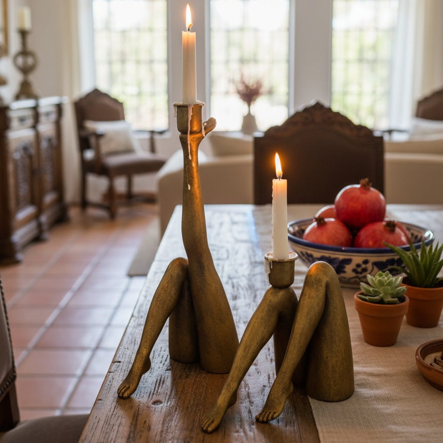 Candelabros Kickra dorados con velas