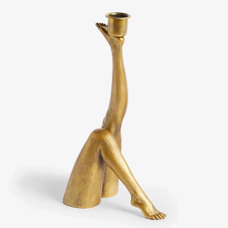 Candelabro escultural Kickra dorado sentado