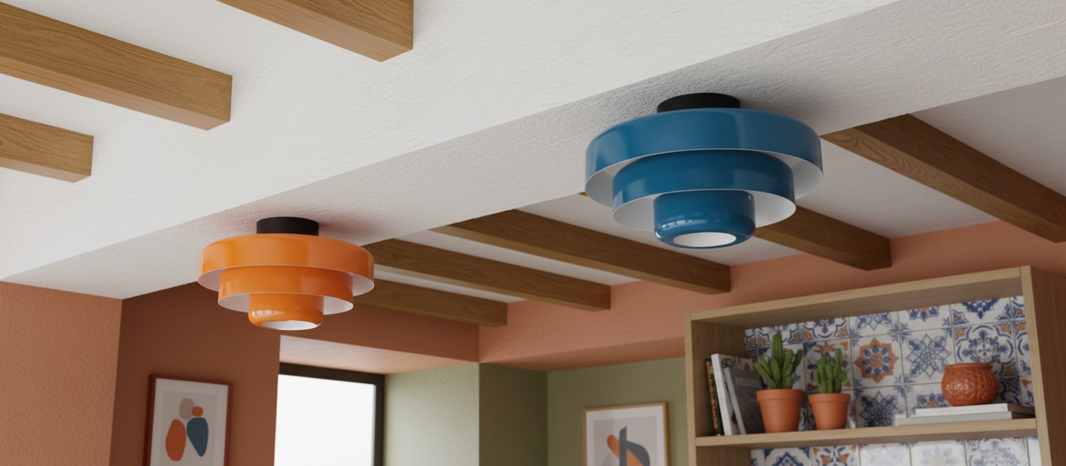 Lámpara de techo Bauhaus en capas Veleora instalada en una habitación