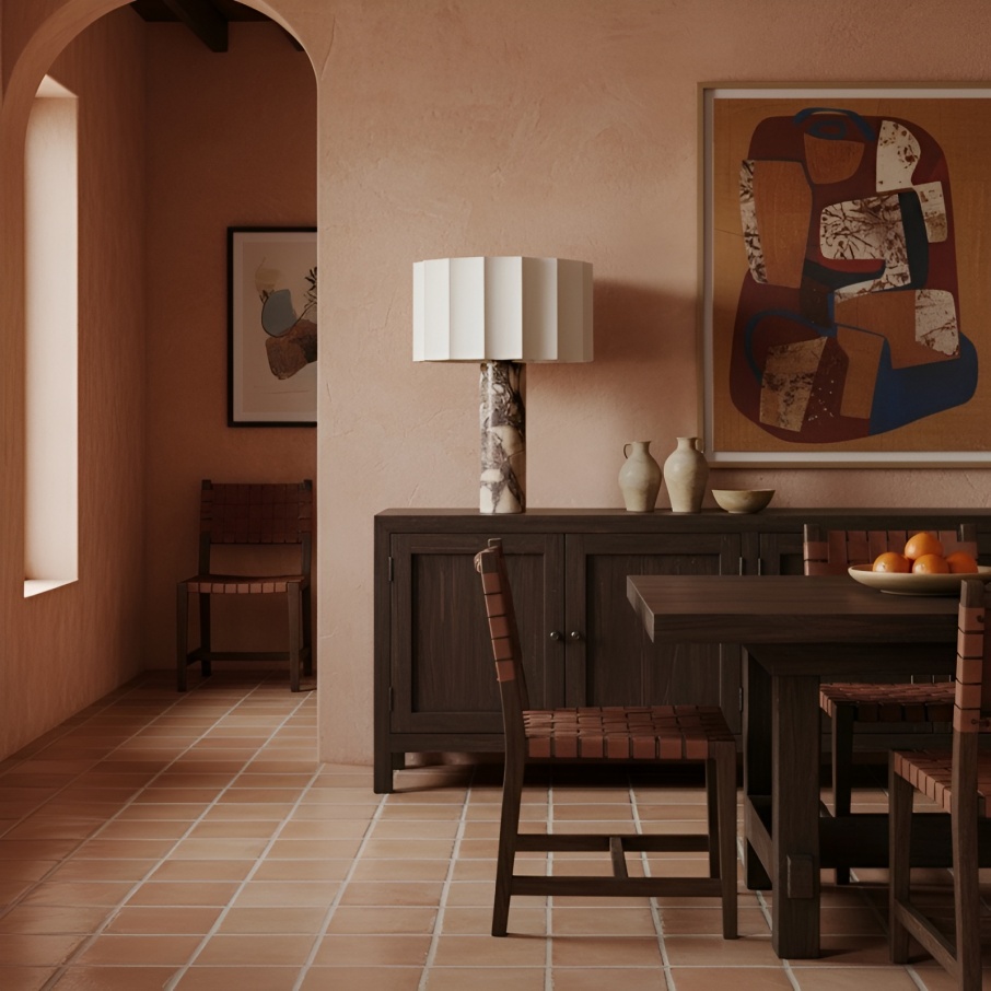 Lámpara Cavilon sobre aparador en comedor contemporáneo