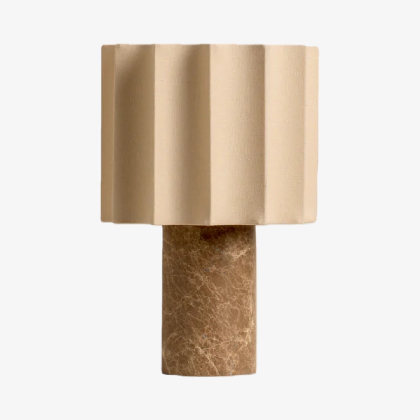 Cavilon con mármol marrón y pantalla de lino beige