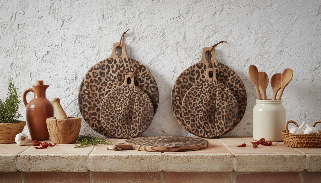 Tabla de servir de madera de mango con estampado de leopardo