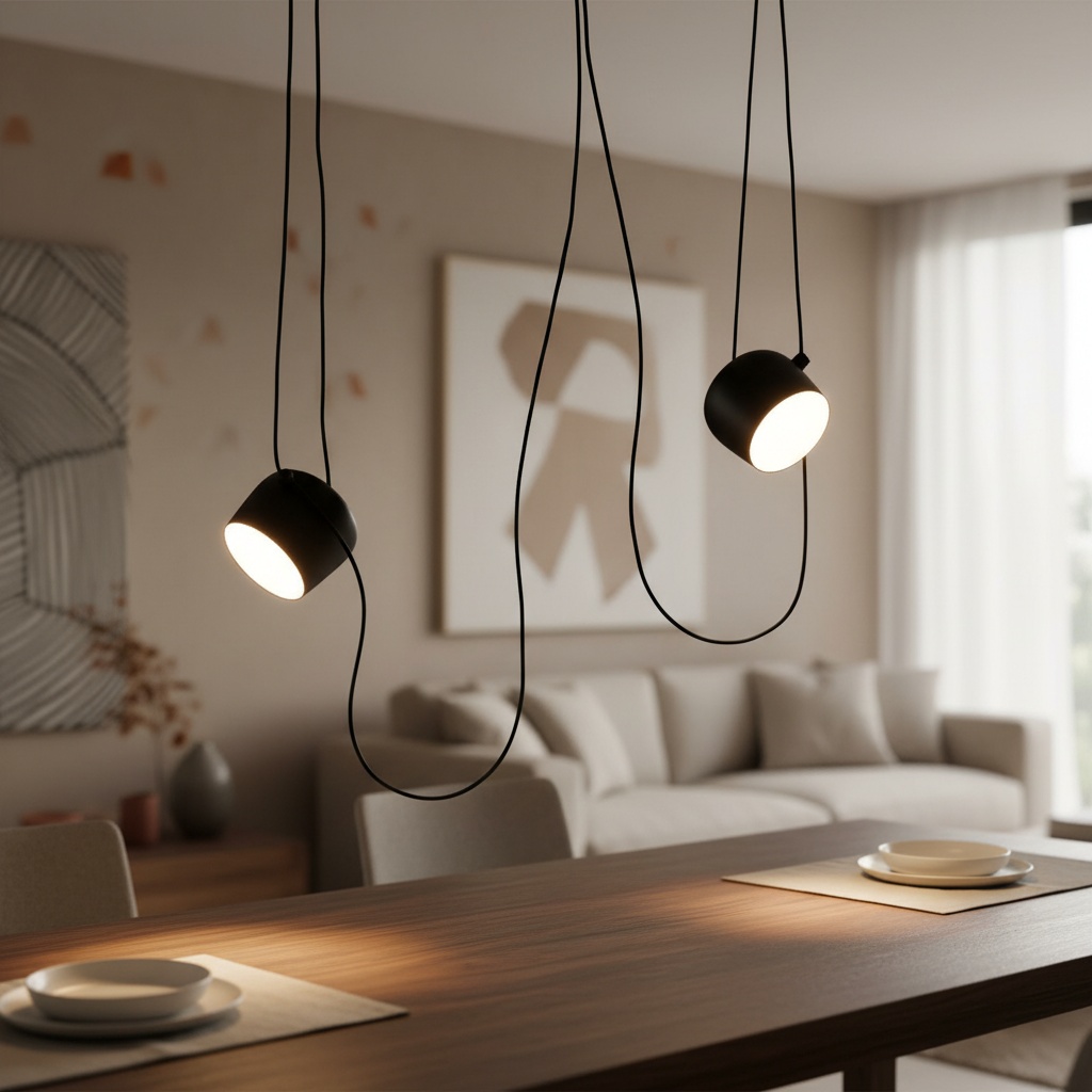 Lámpara colgante sobre mesa de comedor