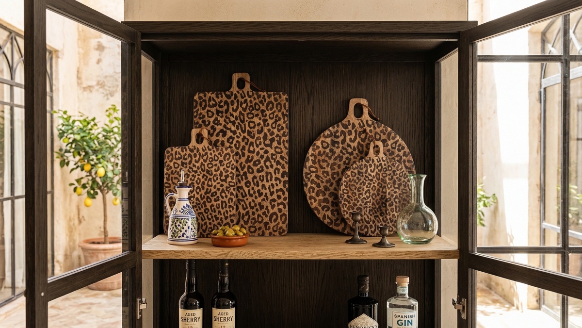 Tabla de servir de madera de mango con estampado de leopardo