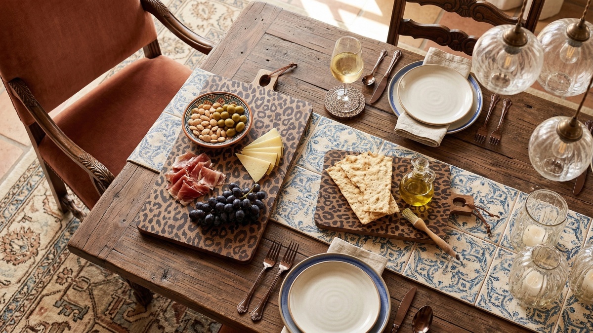 Tabla de servir de madera de mango con estampado de leopardo