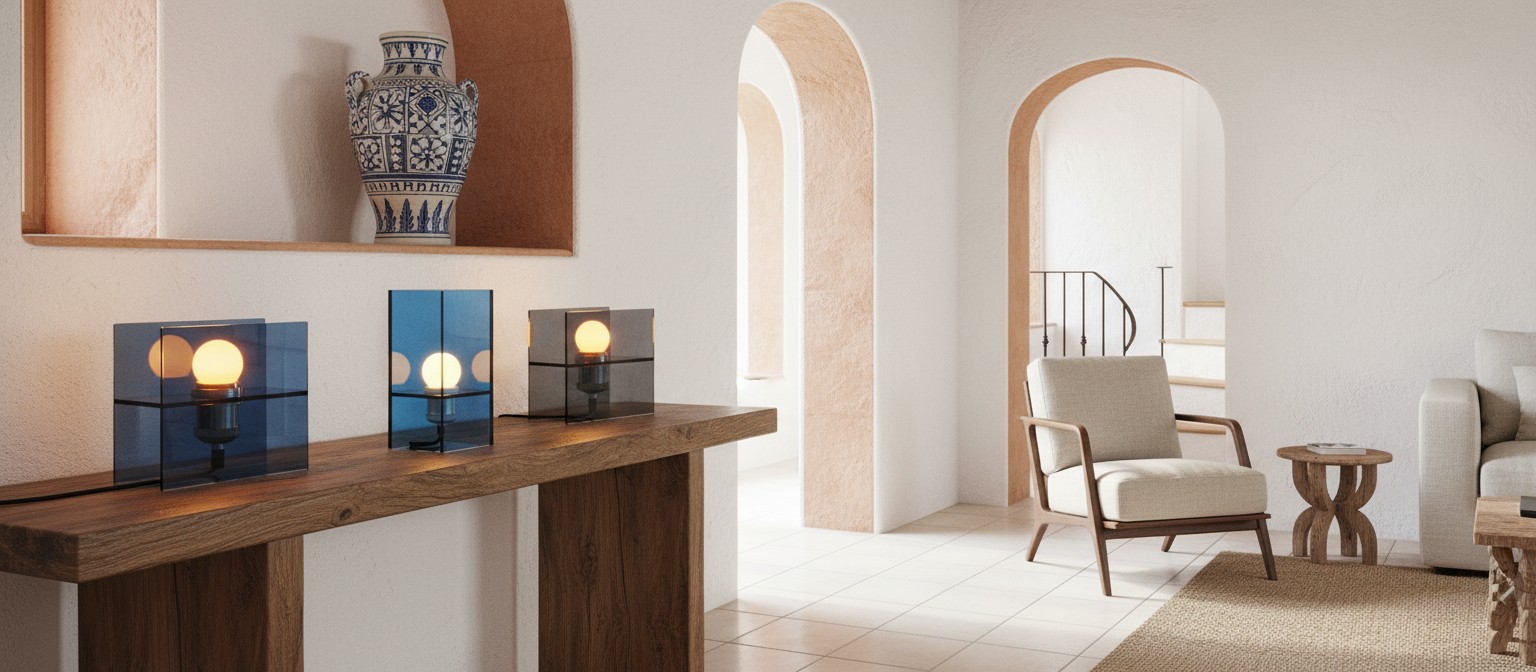 Lámpara de mesa con degradado de puesta de sol