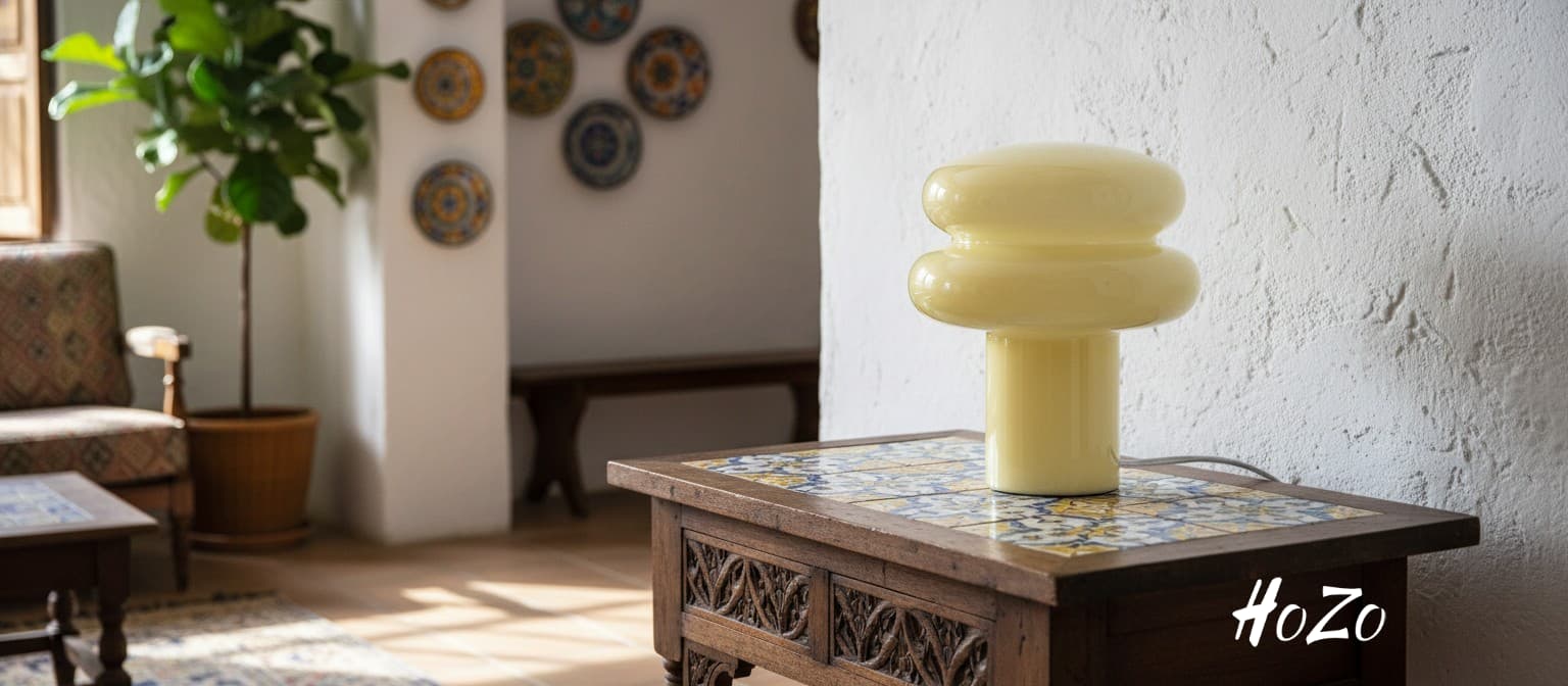 Vista de la lámpara de mesa en un espacio interior