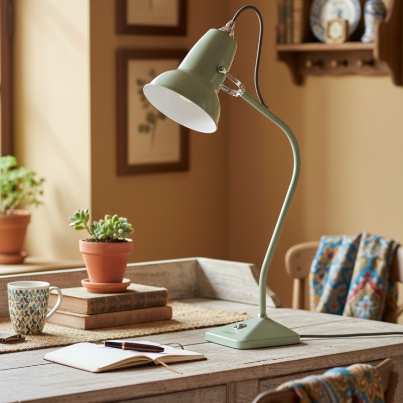 Escena de mesa con lámpara Modryx verde