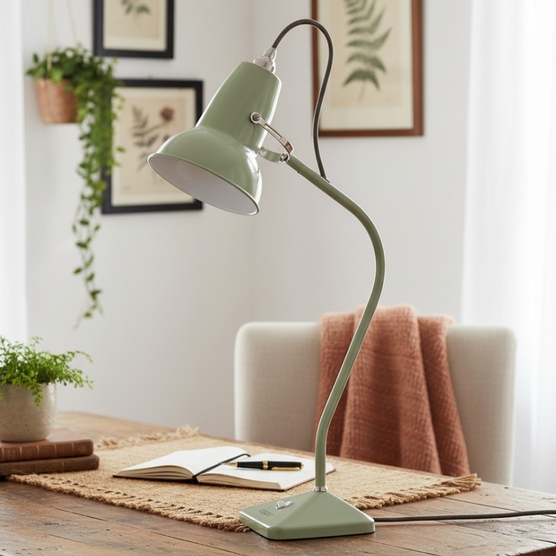 Escena de lectura con lámpara Modryx verde