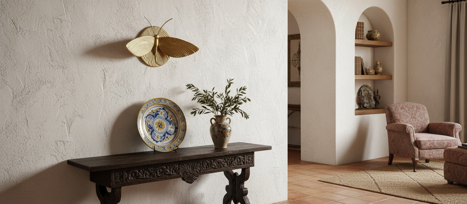 Aplique de pared inspirado en la polilla Mothriel en una escena de interior