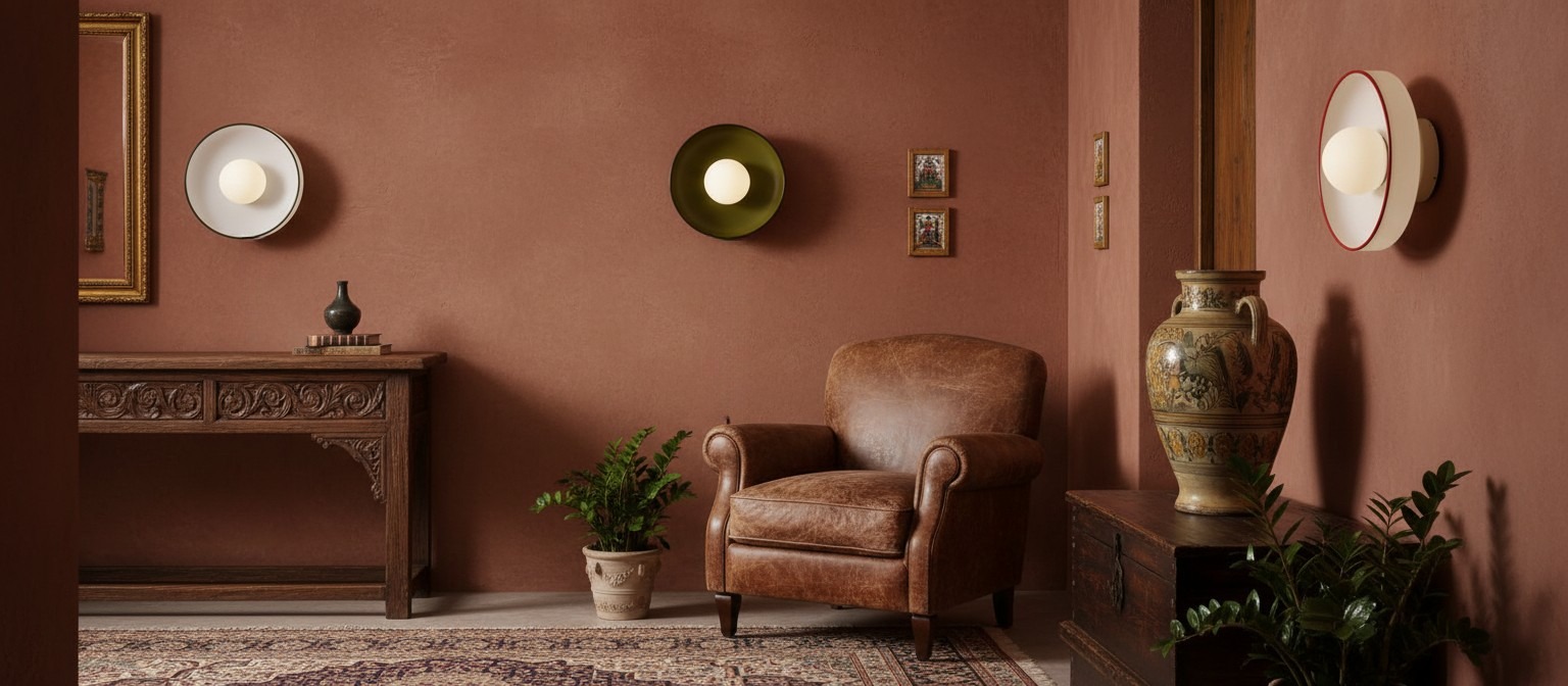Lámpara de pared Kalo Disc en una estancia decorativa