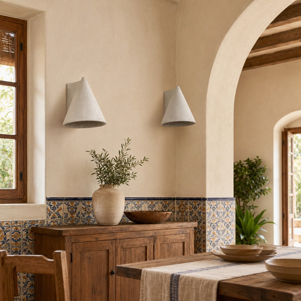 Dos lámparas Concrellia grises sobre mueble de comedor