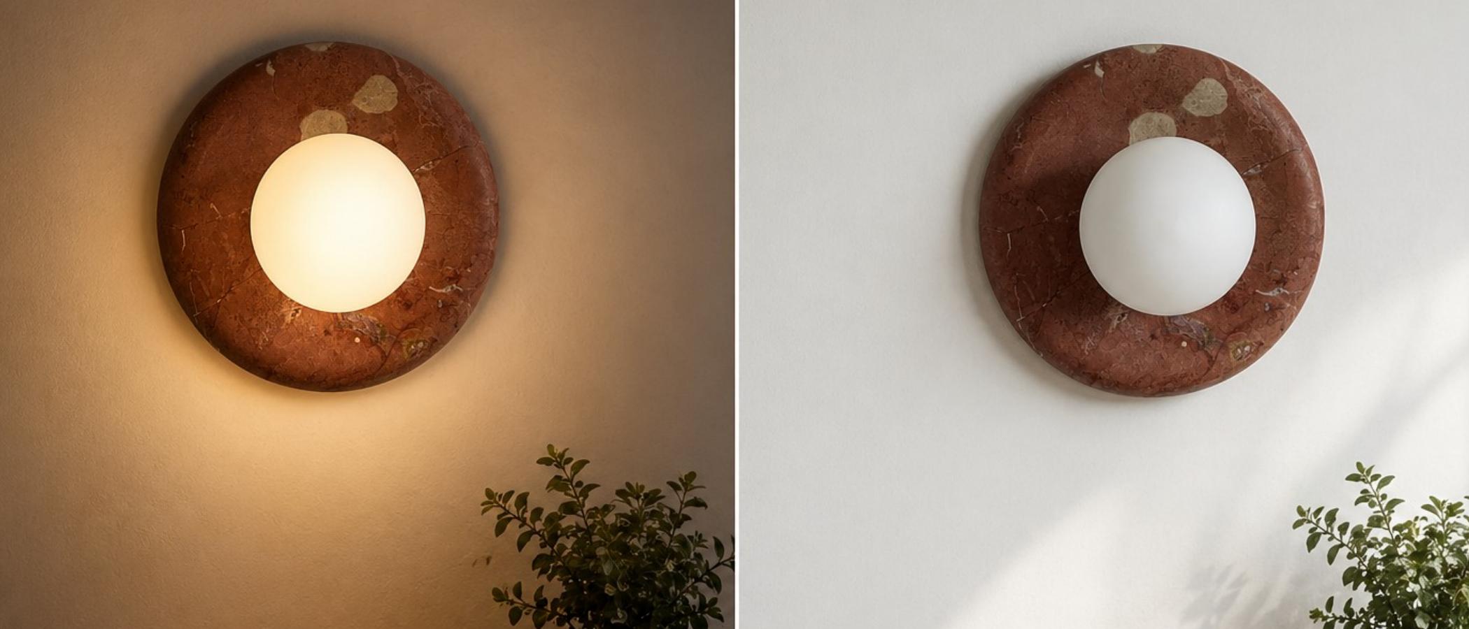 Comparación de iluminación Oria Travertine