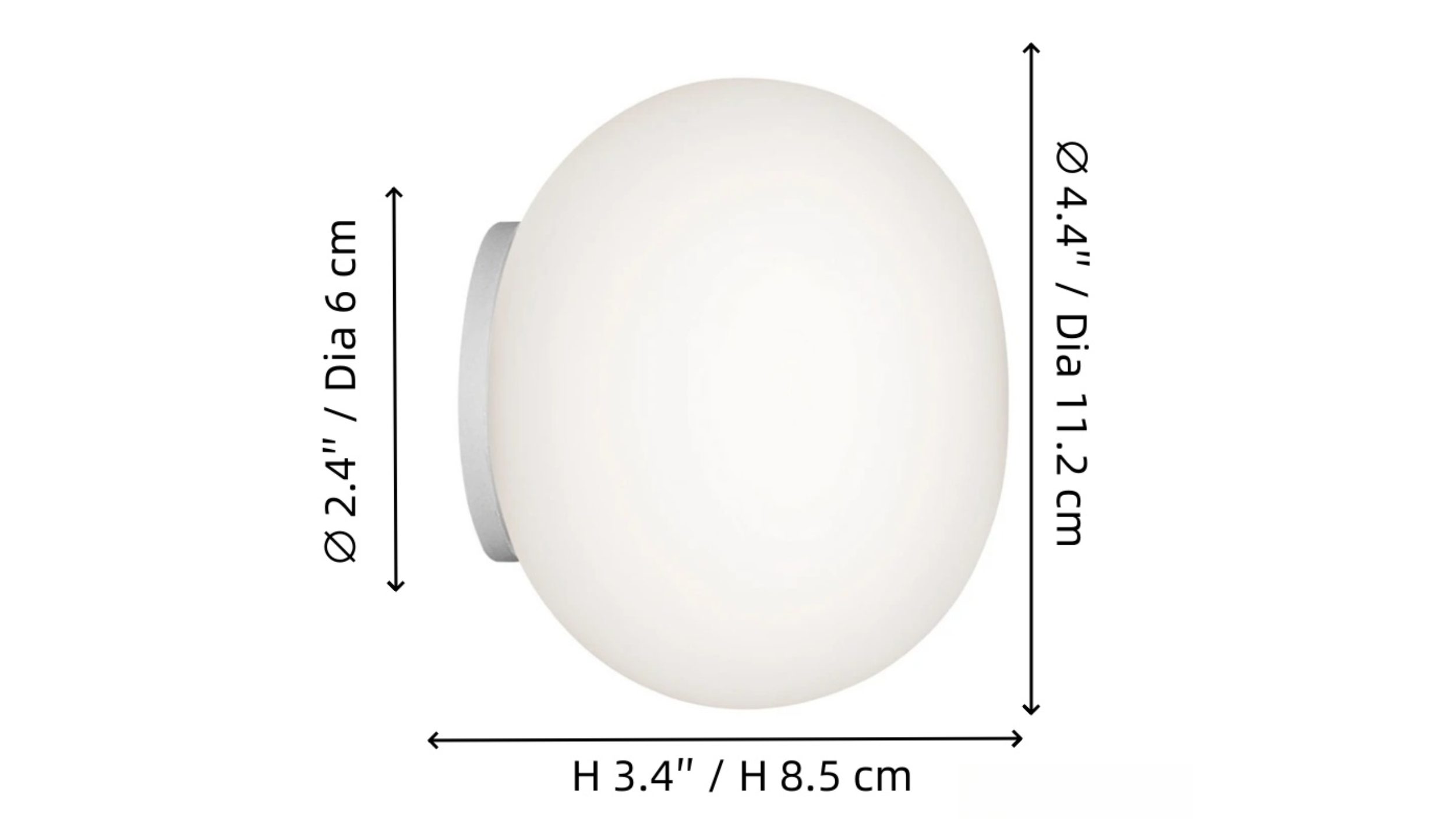 Diagrama de medidas de la lámpara globo de pared