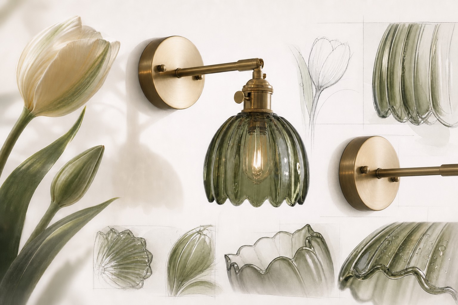 Bocetos y detalles de diseño de la lámpara Blossix