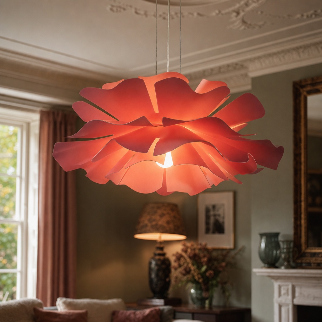 Lámpara colgante Nordic Flower naranja iluminada