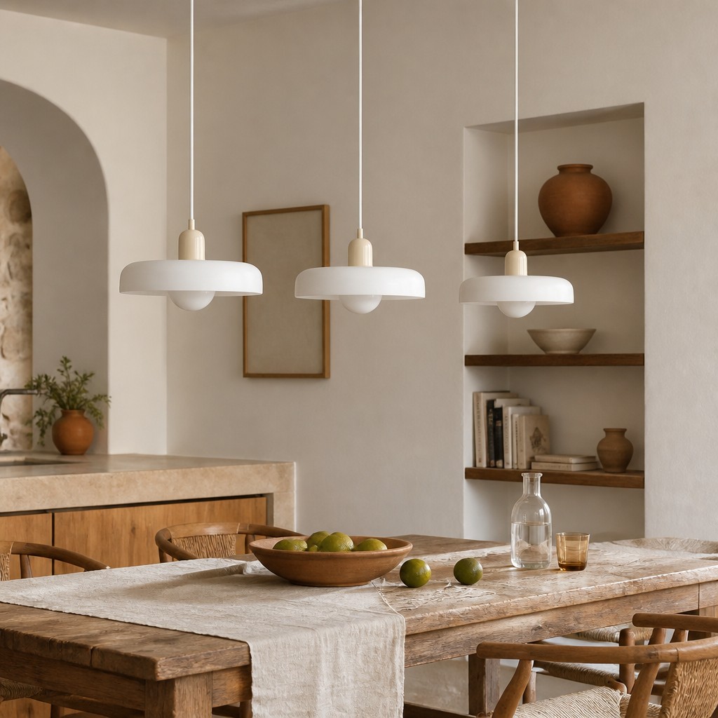Escena de comedor con lámparas
