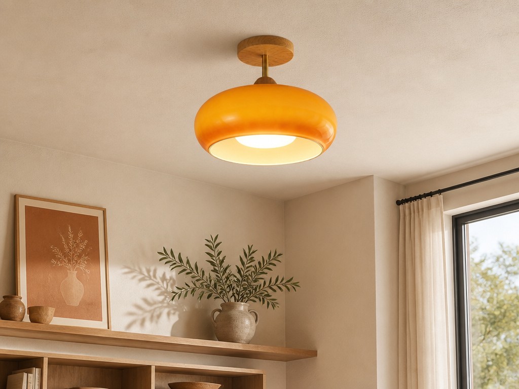 Lámpara Bauhaus naranja instalada en una habitación