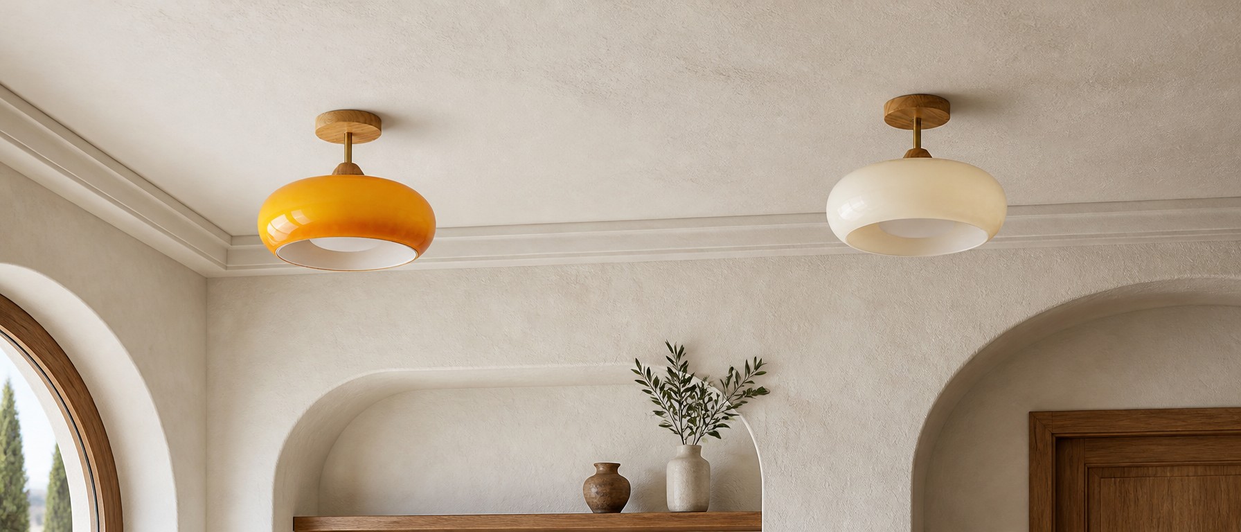 Opciones de estilo en blanco y naranja para la lámpara Bauhaus