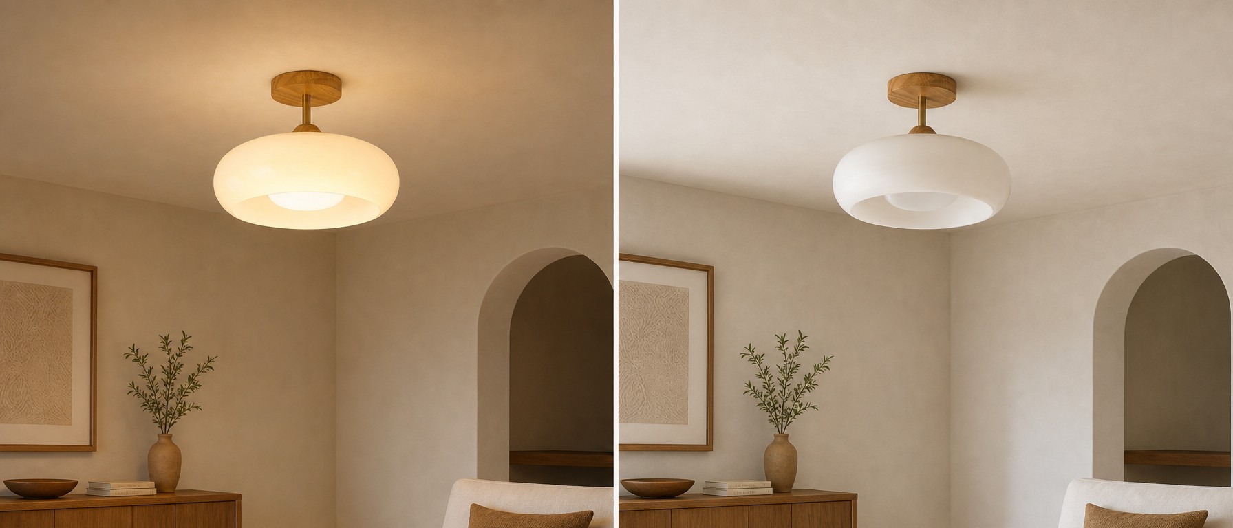 Comparación de iluminación cálida y clara de la lámpara Bauhaus
