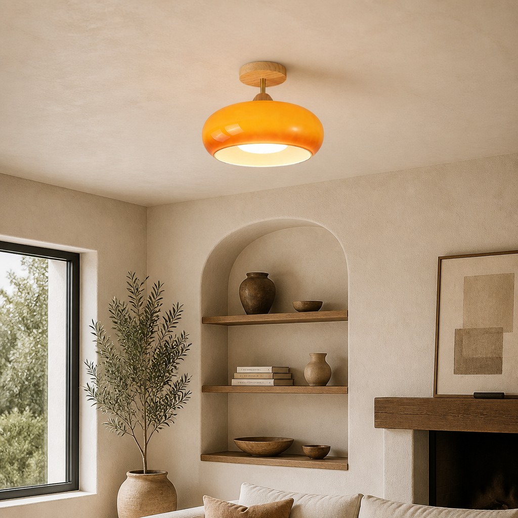 Lámpara Bauhaus naranja en habitación cálida