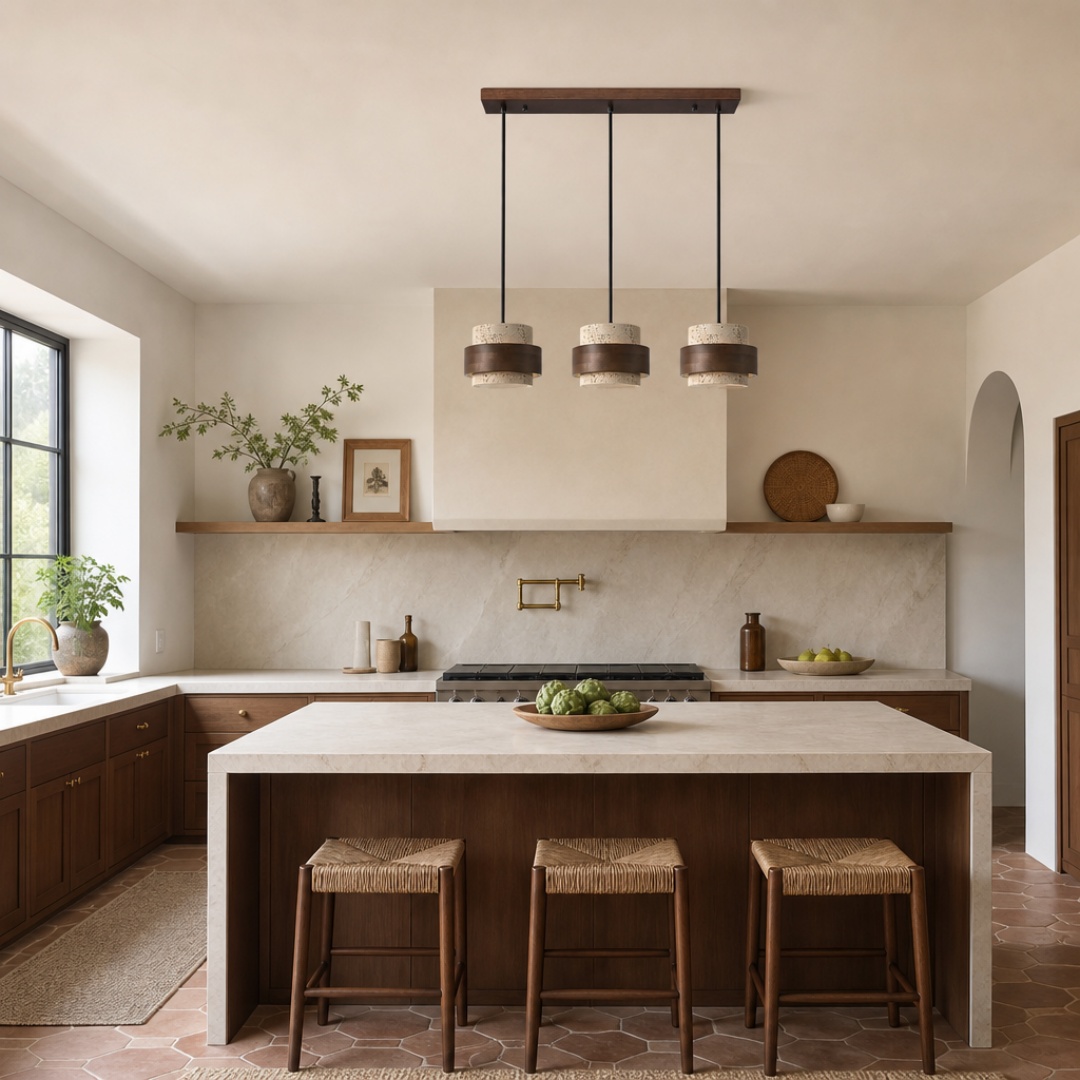 Lámpara de travertino en cocina