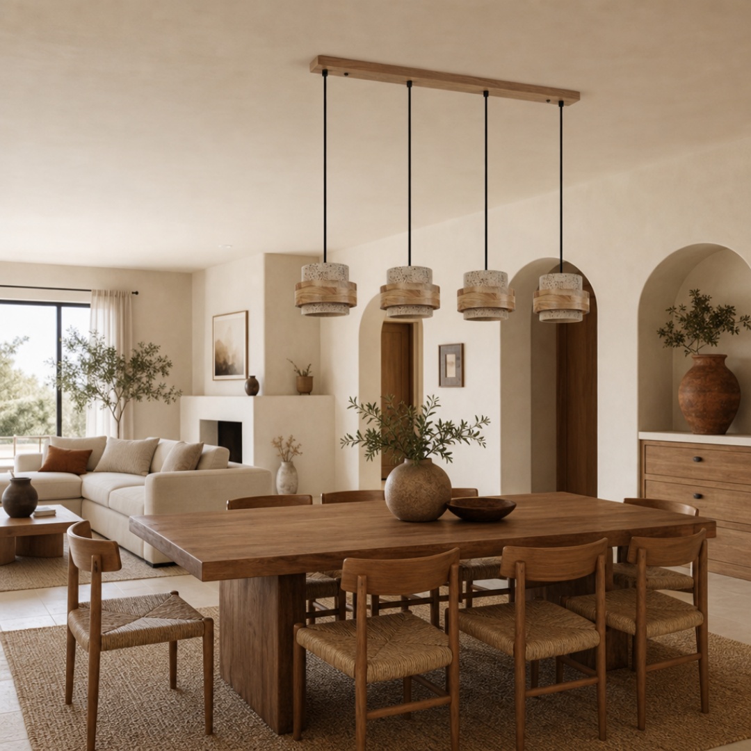 Lámpara de travertino en comedor