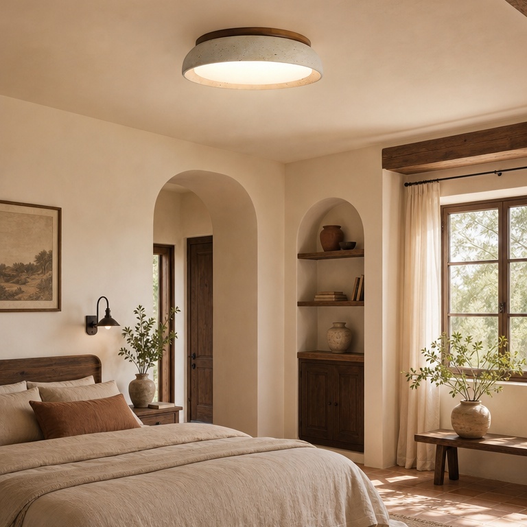 Lámpara de travertino en dormitorio