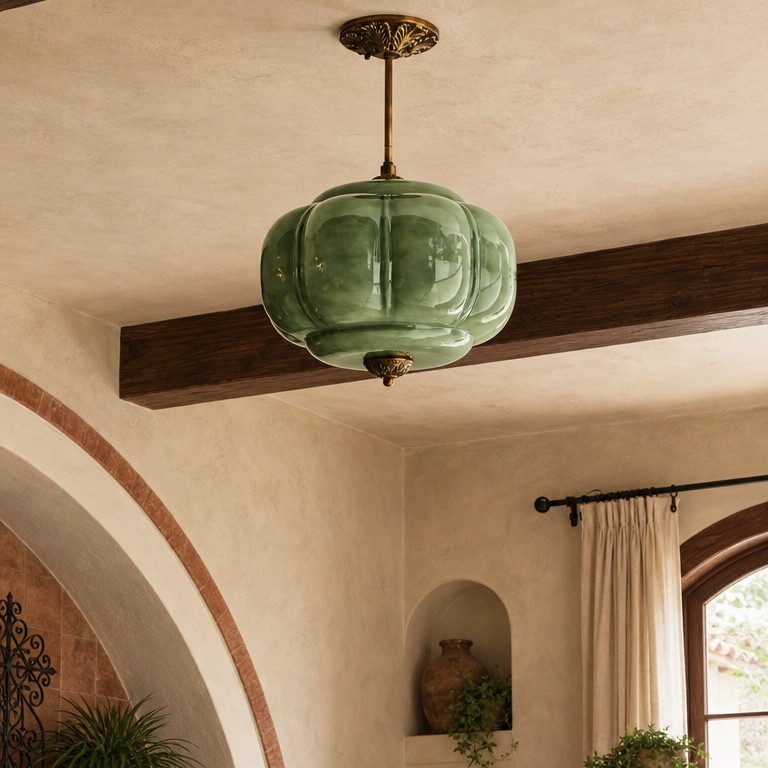 Lámpara verde en una habitación vintage