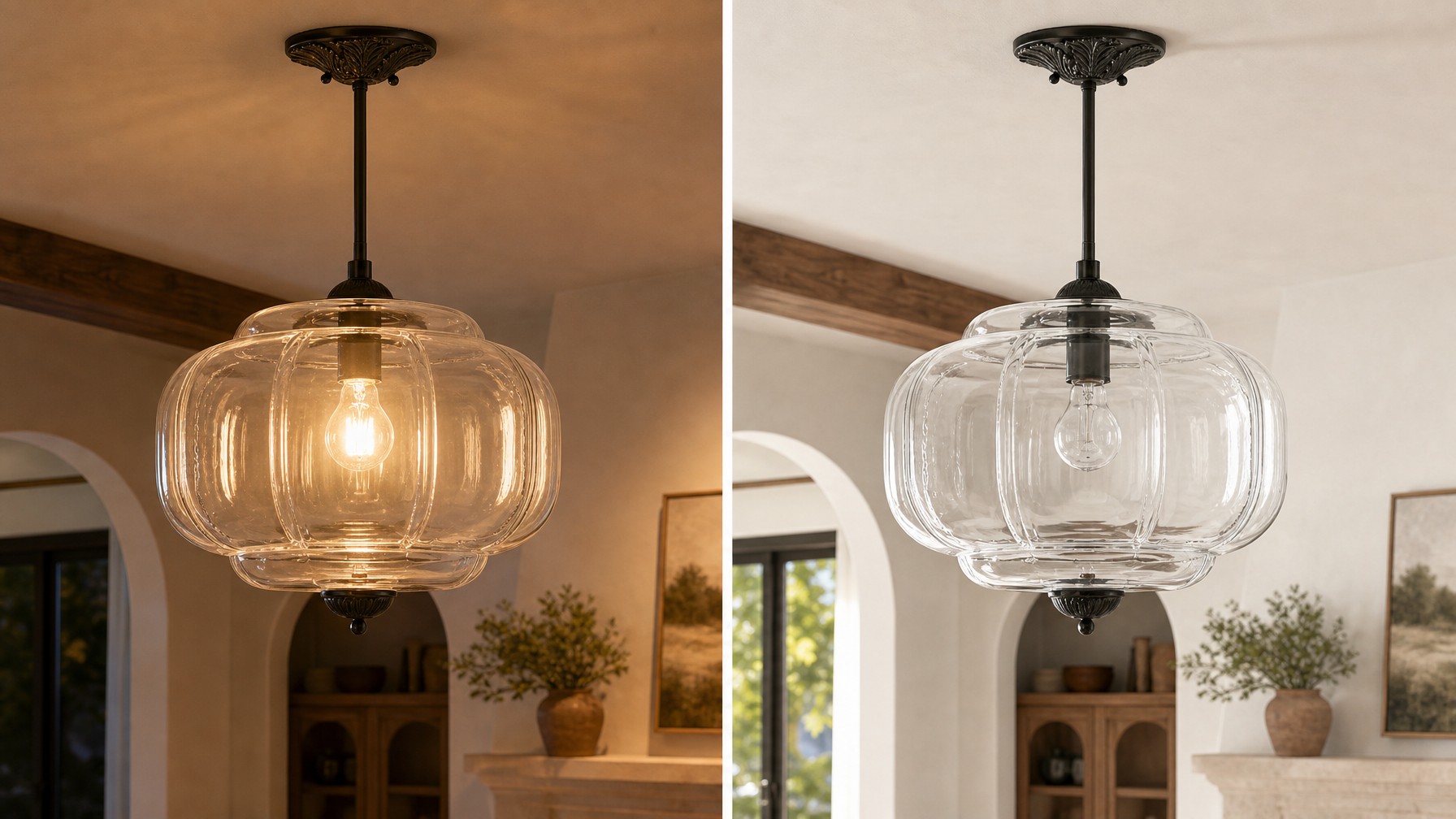 Comparación de iluminación encendida y apagada
