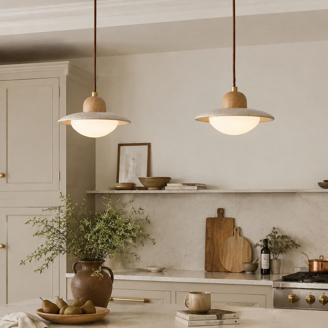 Estilo de lámpara colgante Brim en isla de cocina