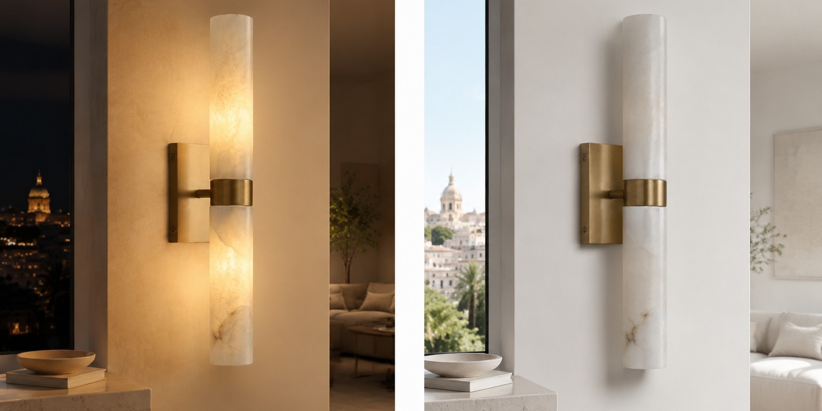 Comparación de iluminación del aplique Wolvina encendido y apagado