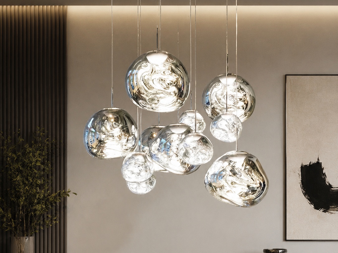 Lámparas colgantes Melt plata en interior moderno