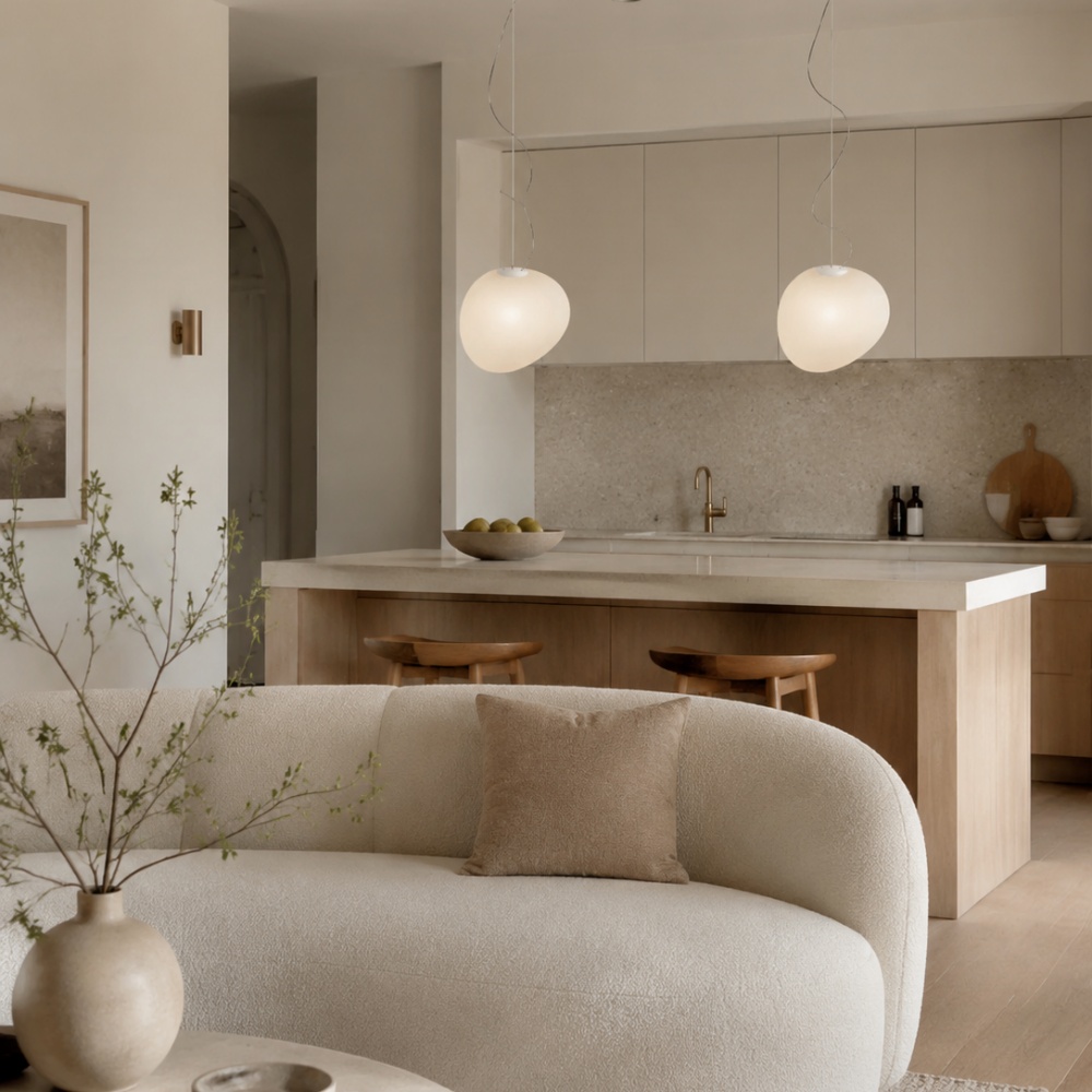 Lámparas Pebbles en una cocina luminosa