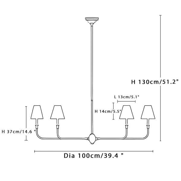 Medidas de lámpara de araña industrial de 4 luces