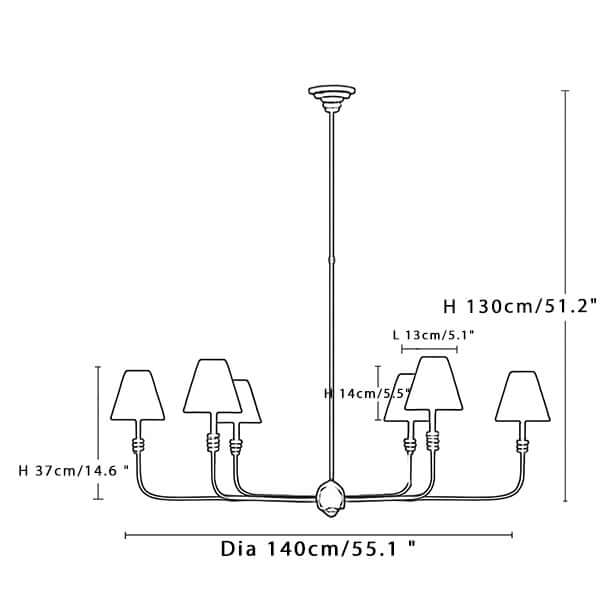 Medidas de lámpara de araña industrial de 6 luces