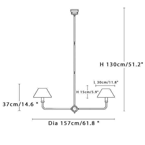Medidas de lámpara de araña industrial de 2 luces