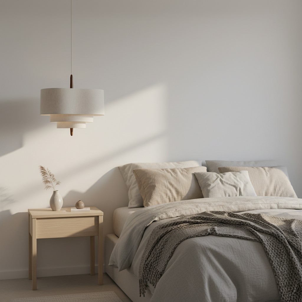 Lámpara colgante en dormitorio